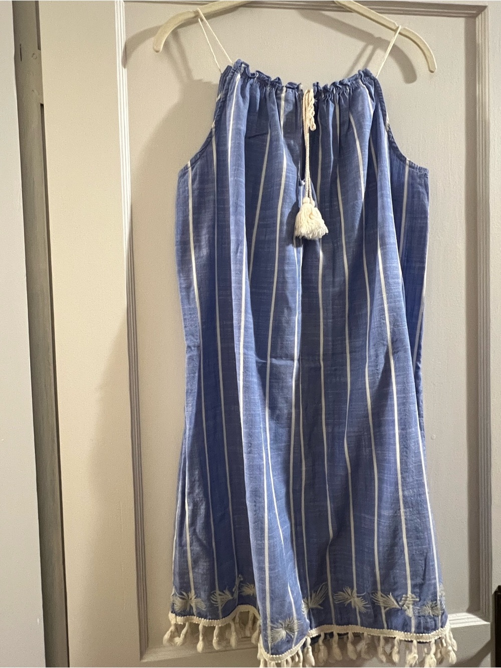 Knox Rose Blue and White Striped Tassel Top